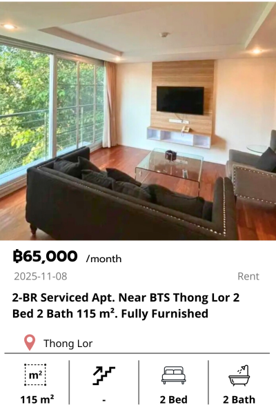 2-BR Serviced Apt. Near BTS Thong Lor 2 Bed 2 Bath 115 m². Fully Furnished