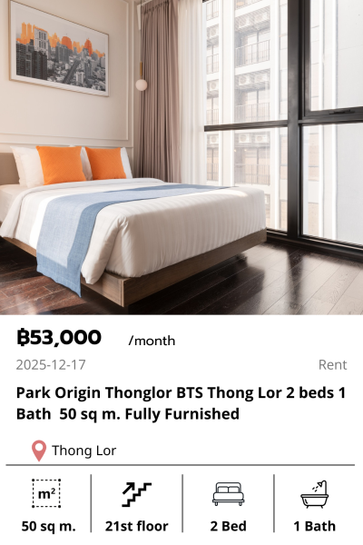 Park Origin Thonglor BTS Thong Lor 2 beds 1 Bath  50 sq m. Fully Furnished
