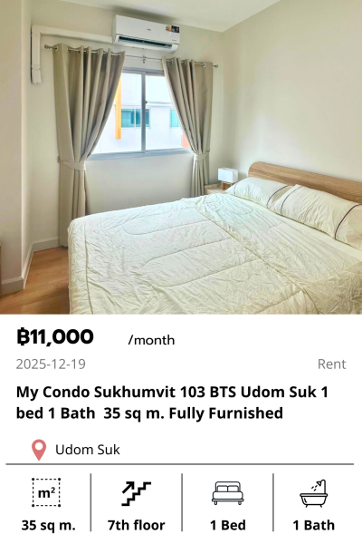 My Condo Sukhumvit 103 BTS Udom Suk 1 bed 1 Bath  35 sq m. Fully Furnished