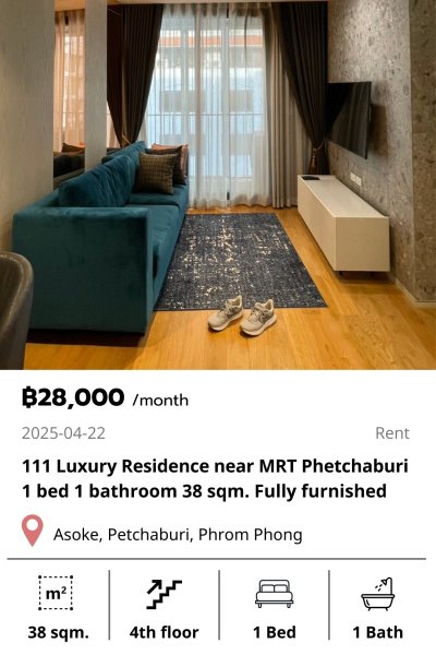 111 Luxury Residence near MRT Phetchaburi 38 sqm.
