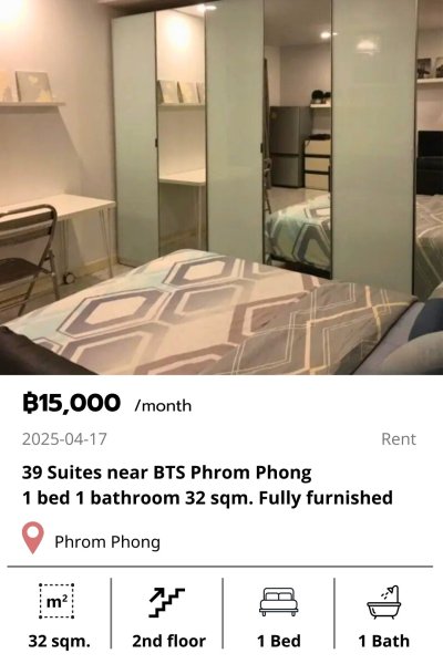 39 Suites near BTS Phrom Phong 32 sqm. for rent