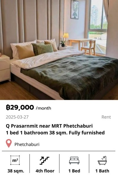 Q Prasarnmit near MRT Phetchaburi 38 sqm.