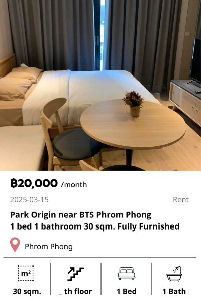 Park Origin near BTS Phrom Phong 30 sqm.