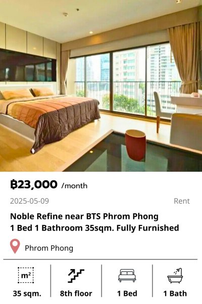 Noble Refine near BTS Phrom Phong 35sqm.