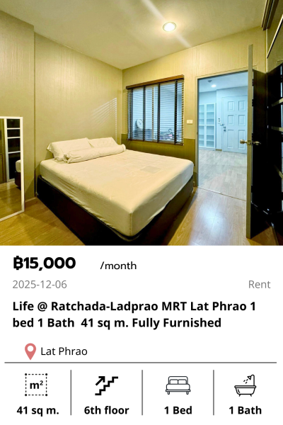 Life @ Ratchada-Ladprao MRT Lat Phrao 1 bed 1 Bath  41 sq m. Fully Furnished