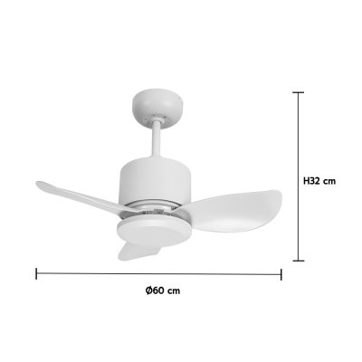 Ceiling Fan ABS Blade Model AC24-4011-3-WH 24" Matte white