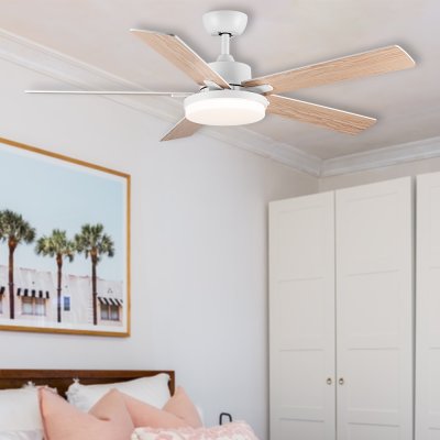 Ceiling Fan With Light Plywood Blade Model DC52-1012-5-LWH SIZE 52" Matte white
