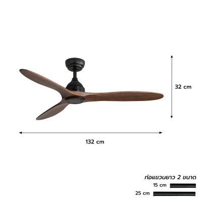 Ceiling Fan Solid Wood Blade Model DC52-6016-NOAK 52" Matte black/OAK