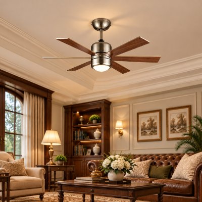 Ceiling Fan With Light Plywood Blade Model F648-1L-AB+RC SIZE 48" Antique brass