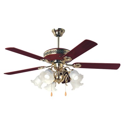 Lamp Ceiling Fan  PLYWOOD BLADES MODEL ML-05-5L-CHR/PB SIZE 52"  Chery/ Polish brass