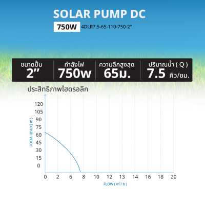 ปั๊มน้ำซับเมอร์สโซล่าร์เซลล์ แบรนด์ DIFFUL รุ่น 4DLR7.5-65-110-750-2" พร้อมกล่องควบคุม (DC Controller)