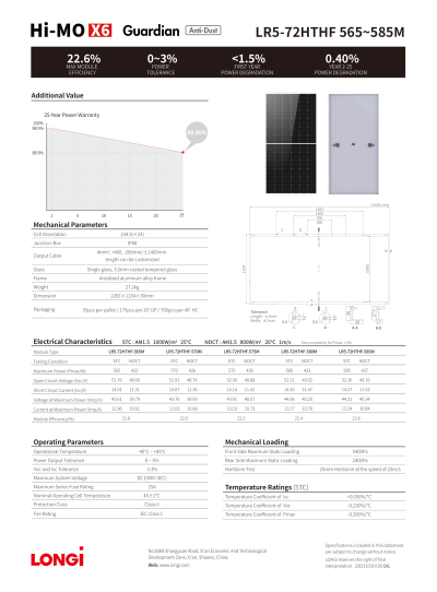 LONGI Solar PV Module 580W HI-MO 6 MONO HF (TiER1)