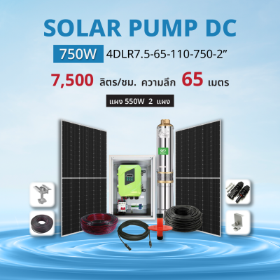 ปั๊มน้ำซับเมอร์สโซล่าร์เซลล์ แบรนด์ DIFFUL รุ่น 4DLR7.5-65-110-750-2" พร้อมกล่องควบคุม (DC Controller)