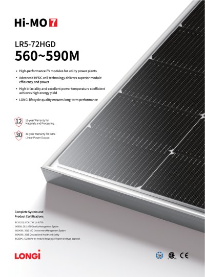 LONGI Solar PV Module 580W HI-MO 7 MONO HF (TiER1)