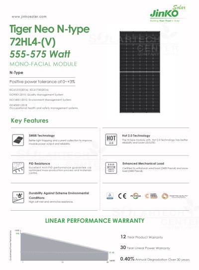 JINKO Solar PV Module 560W MONO HF (TiER1)