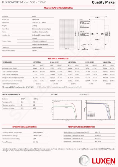 LUXEN Solar PV Module 550W MONO HF (TEAR1)