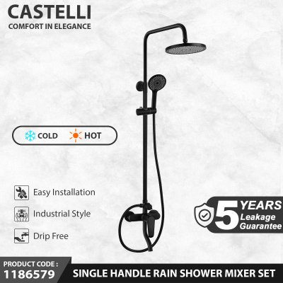 Rain Shower Castelli Single Handle Rain Shower Mixer Set Elegan Black Series - 1186579