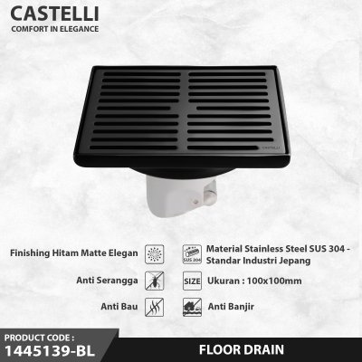 Floor Drain Castelli Saringan Pembuangan Air Kamar Mandi Black Matte - 1445139-BL