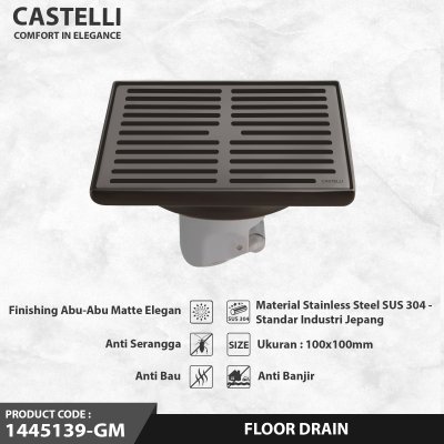 Floor Drain Castelli Saringan Pembuangan Air Kamar Mandi Gray - 1445139-GM