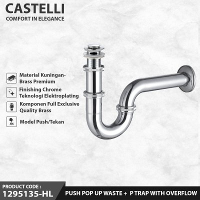 Afur Pembuangan Air Wastafel  Casteli Push Pop Up Waste + P Trap With Overflow - 1295135-HL