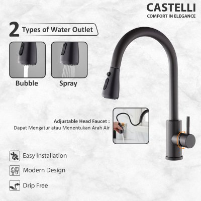 Keran Dapur Castelli Kran Tarik Luxurious Single Handle Pull Out - 1186553-GM