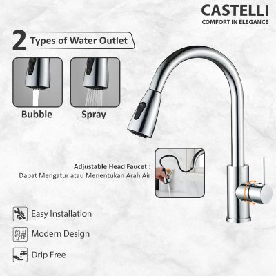 Keran Dapur Castelli Kran Tarik Luxurious Single Handle Pull Out - 1186553-CR