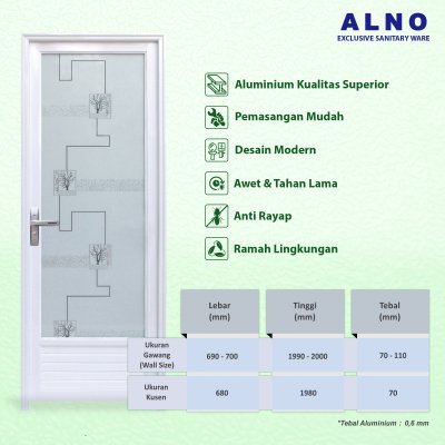 Pintu Kamar Mandi Alno Pintu Toilet Alumunium Whte - 237PA5