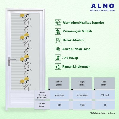 Pintu Kamar Mandi Alno Pintu Toilet Alumunium Whte - 237PA14
