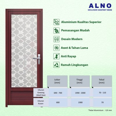 Pintu Kamar Mandi Alno Pintu Toilet Alumunium Mahogany - 237PA16