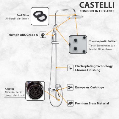 Rain Shower Castelli Shower Mixer 1 Set Dengan 5 Fungsi - 1426572