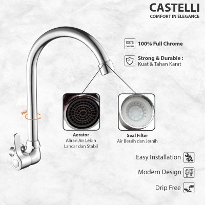 Keran Dapur Castelli Kran Angsa Single Handle Sink Tap Wall - 1185363