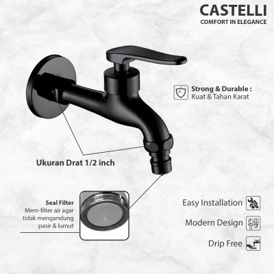Keran Dinding Castelli Kran Kamar Mandi Selang Air Panjang - 1445371-BL