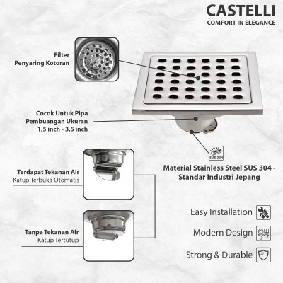 Floor Drain Castelli Saringan Pembuangan Air Kamar Mandi Model Jaring - 1445140