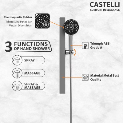 Shower Bar Castelli Shower  1 Set Dengan 3 Fungsi Hand Shower - 1186065-GM