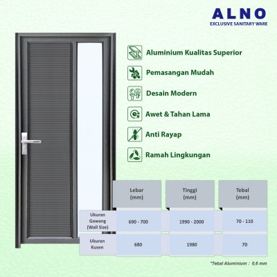Pintu Kamar Mandi Alno Pintu Toilet Alumunium Grey - 237PA19