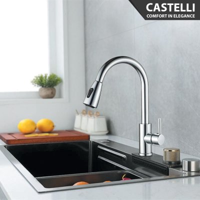 Keran Dapur Castelli Kran Tarik Luxurious Single Handle Pull Out - 1186553-CR