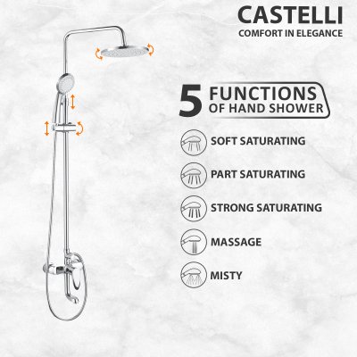 Rain Shower Castelli Shower Mixer 1 Set Dengan 5 Fungsi - 1426572