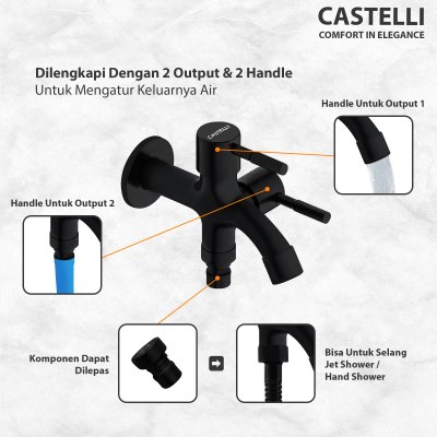 Keran Dinding Castelli Kran Tembok 2 Cabang 2 Way Bib Cock - 1475399-BL
