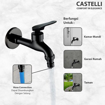Keran Dinding Castelli Kran Kamar Mandi Selang Air Panjang - 1445371-BL