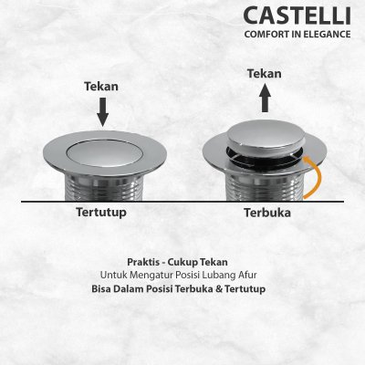 Afur Pembuangan Air Wastafel  Casteli Push Pop Up Waste + P Trap With Overflow - 1295135-HL