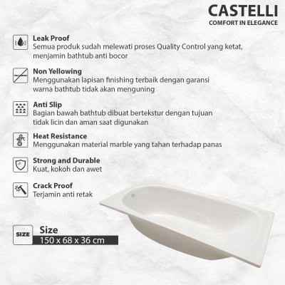 CASTELLI Bathtub Tanam Kamar Mandi Sevila Ultra Marble 30011