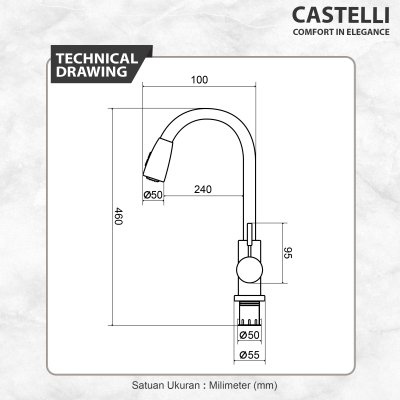 Keran Dapur Castelli Kran Tarik Luxurious Single Handle Pull Out - 1186553-CR