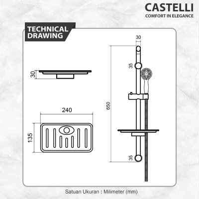 Shower Bar Castelli Shower Bar 1 Set Dengan 5 Fungsi Hand Shower - 1456061