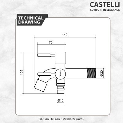 Paket Bundling CASTELLI Kran Dinding 2 Cabang 1475399-BS + Shower Bar 1 Set 1456048