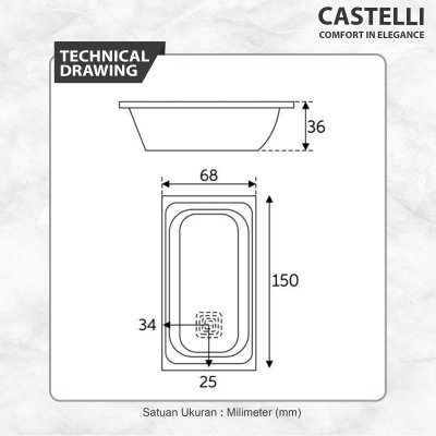 CASTELLI Bathtub Tanam Kamar Mandi Sevila Ultra Marble 30011