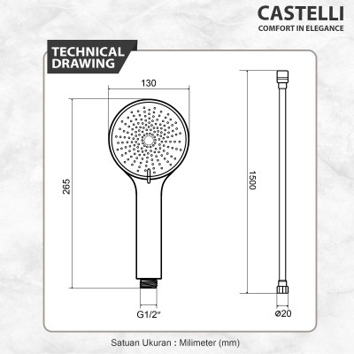 Shower Bar Castelli Shower  1 Set Dengan 3 Fungsi Hand Shower - 1186065-GM