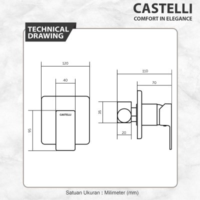 Keran tanam tembok CONCEALED SHOWER  MIXER 1 FUNCTION CASTELLI - 1186595-WC