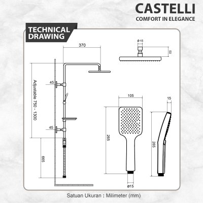 Rain Shower Castelli  Single Handle Rain Shower Set - 1456586-BL