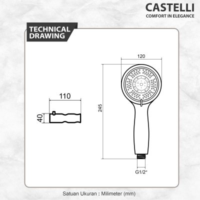 Shower Bar Castelli Shower Bar 1 Set Dengan 5 Fungsi Hand Shower - 1456061