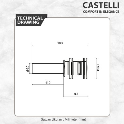 Afur Pembuangan Air Wastafel  Casteli Push Pop Up Waste + P Trap With Overflow - 1295135-HL